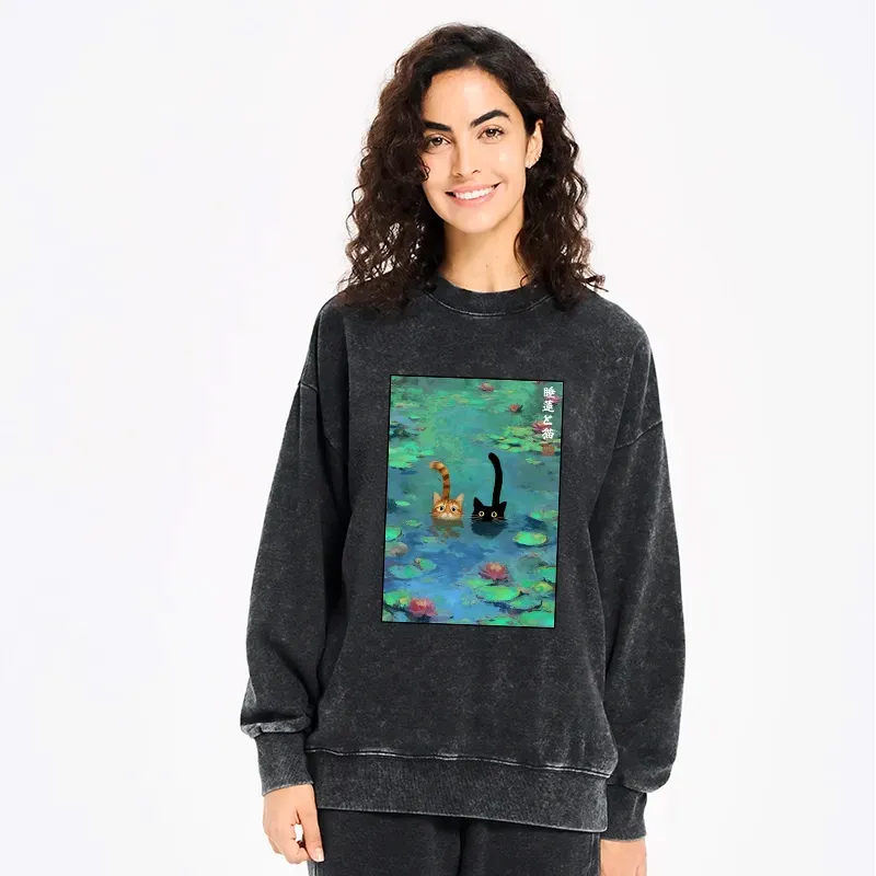 Funny Cats Swimming In Lilies Sweatshirt