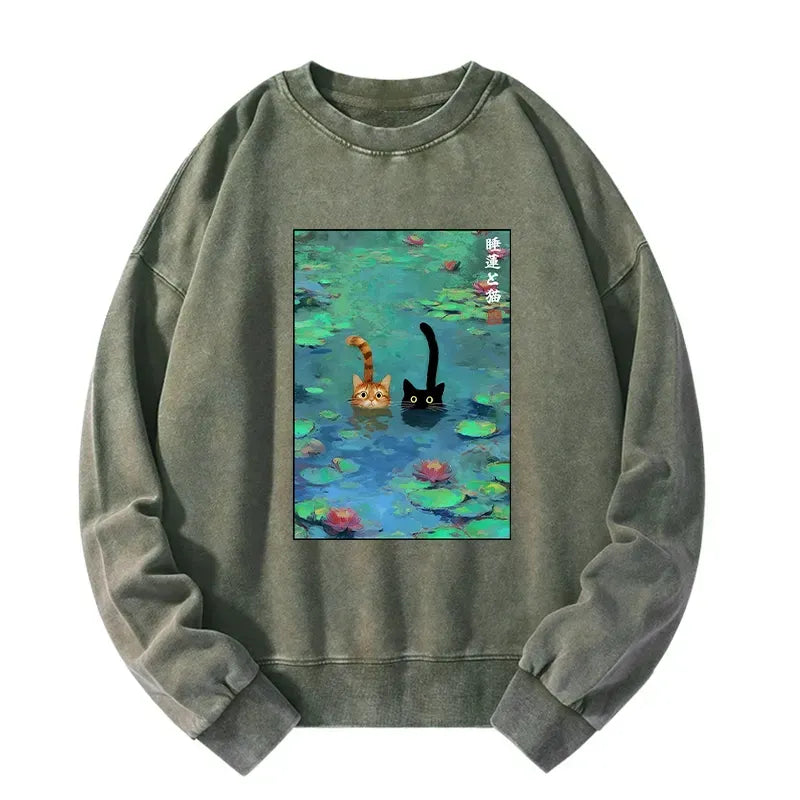 Funny Cats Swimming In Lilies Sweatshirt