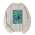 Japanese Washed Cat Sweatshirt for Streetwear
