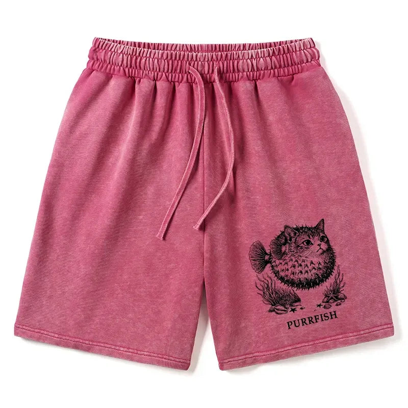 Kyoto-Lion Spiky Puffer With Cute Cat Head Washed Shorts