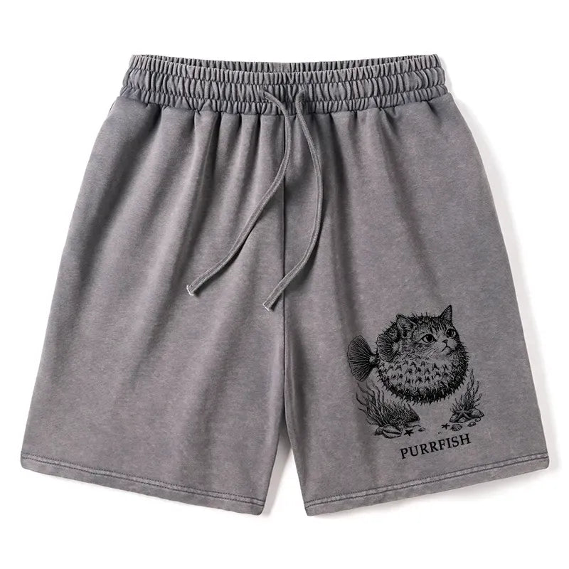 cute cat head washed shorts on sale