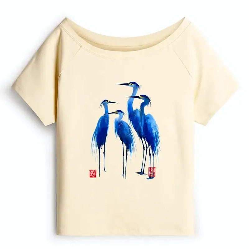 Japanese culture off shoulder t-shirt