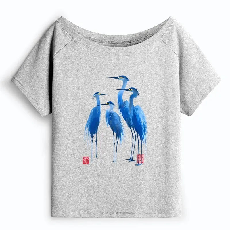 Kyoto-Lion Flocks Of Great Blue Herons Off Shoulder T-Shirt
