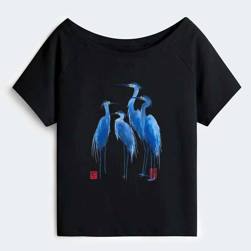 Kyoto-Lion Flocks Of Great Blue Herons Off Shoulder T-Shirt
