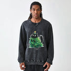 Kyoto-Lion Christmas Tree Cat Japan Washed Terry Sweatshirt