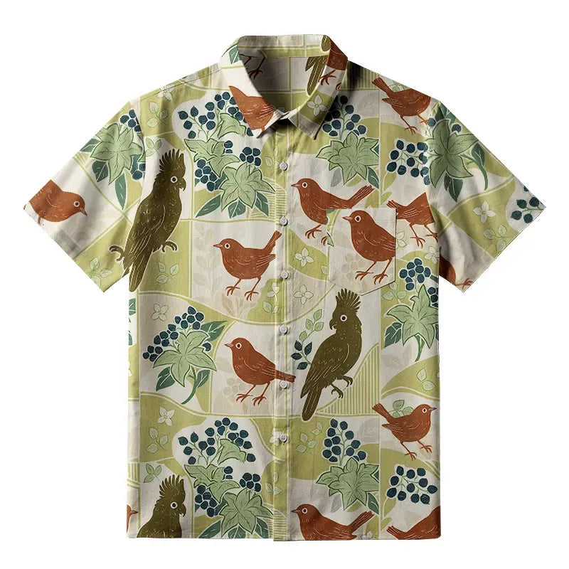 Kyoto-Lion Harmony Of Flowers And Birds Button-up Shirt