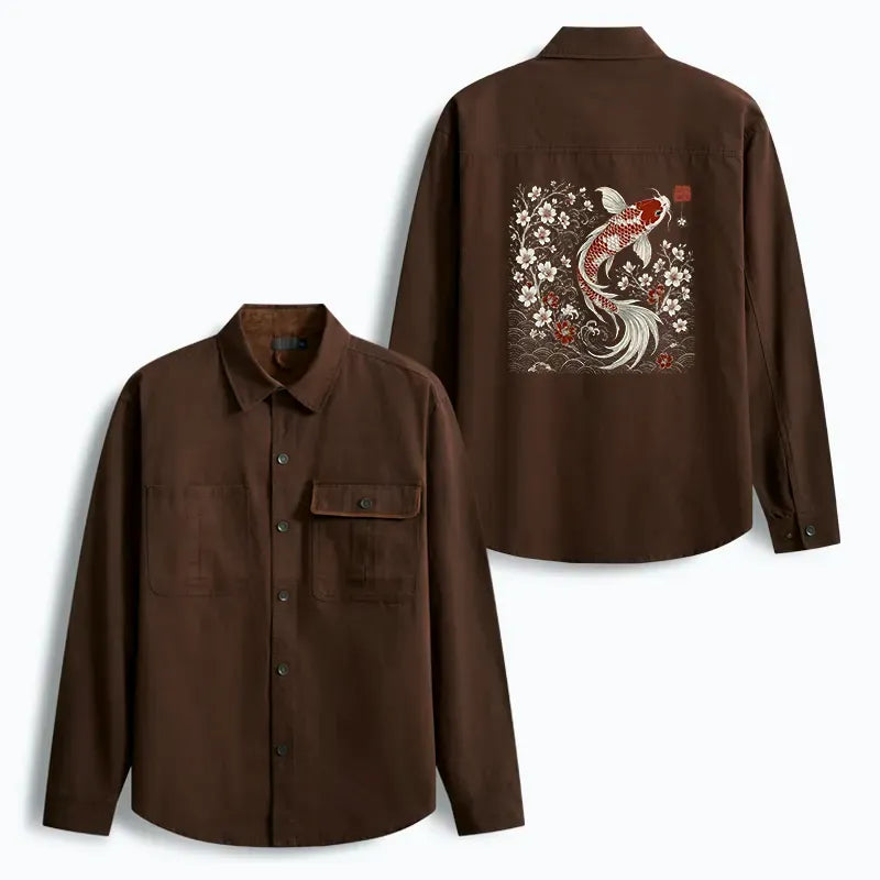 Kyoto-Lion Vintage Sakura And Koi Men's Corduroy Work Jacket