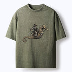 Kyoto-Lion Samurai Riding Seahorse Washed T-Shirt