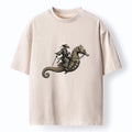 Kyoto-Lion Samurai Riding Seahorse Washed T-Shirt