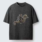 Kyoto-Lion Samurai Riding Seahorse Washed T-Shirt