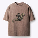 Kyoto-Lion Samurai Riding Seahorse Washed T-Shirt