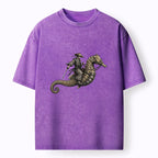 Kyoto-Lion Samurai Riding Seahorse Washed T-Shirt