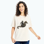 Kyoto-Lion Samurai Riding Seahorse Washed T-Shirt