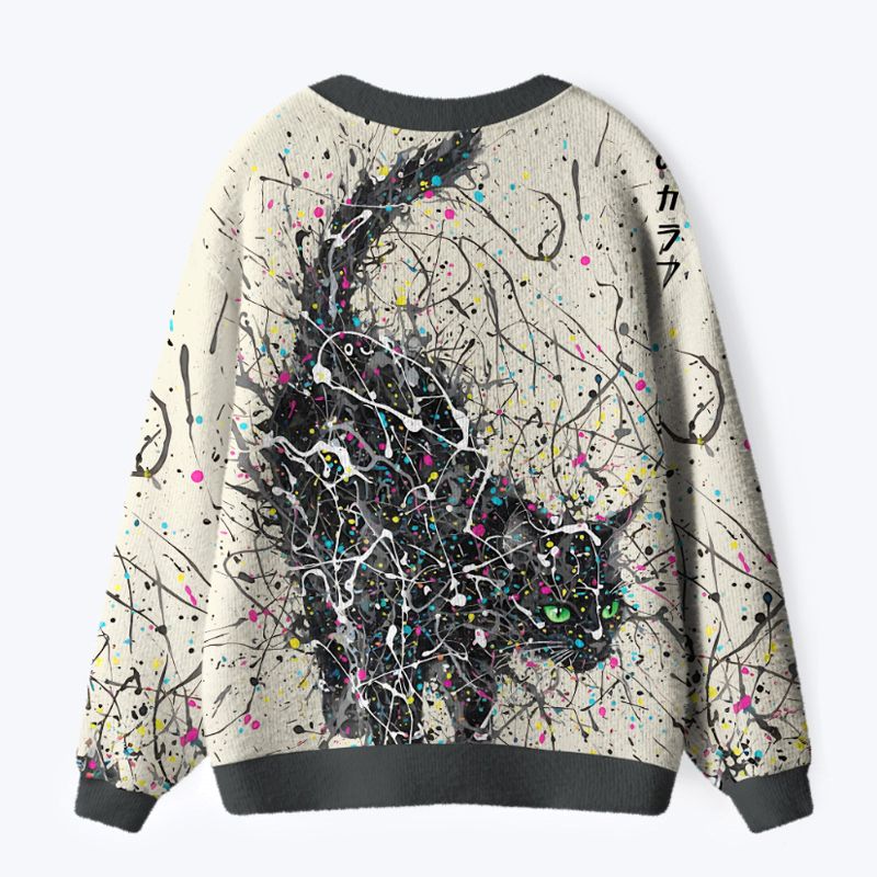 Soft Knit Sweater with Cats Free Shipping