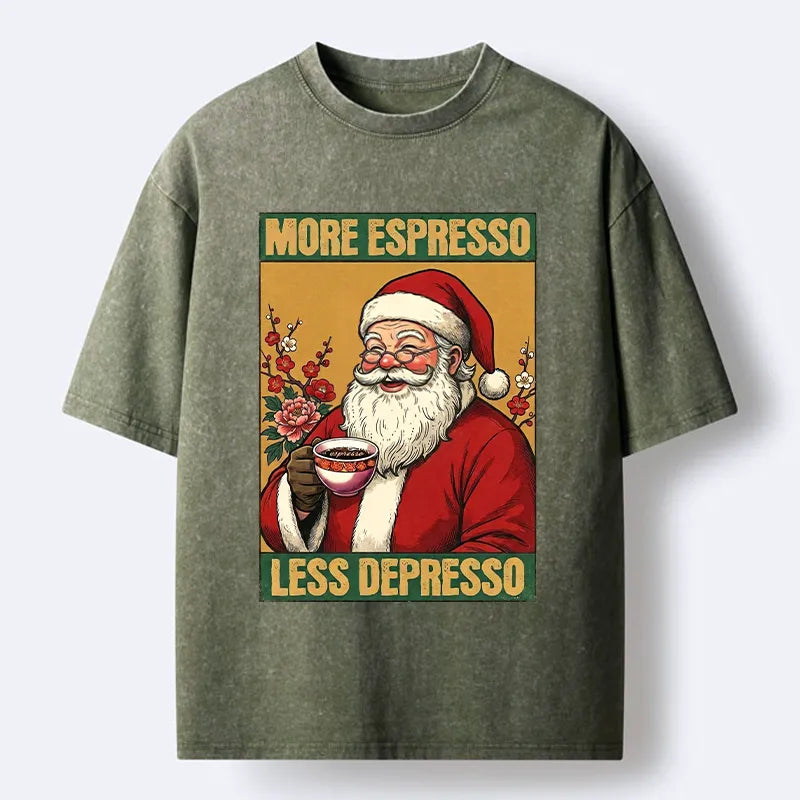 Kyoto-Lion Funny Santa Coffee Meme Washed T-Shirt