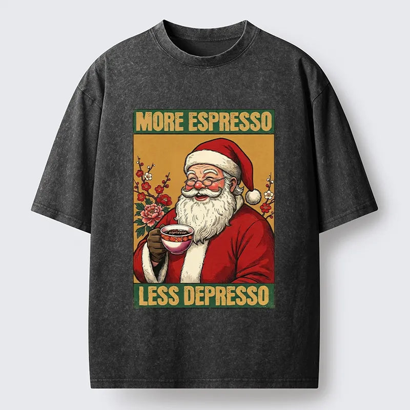 Kyoto-Lion Funny Santa Coffee Meme Washed T-Shirt