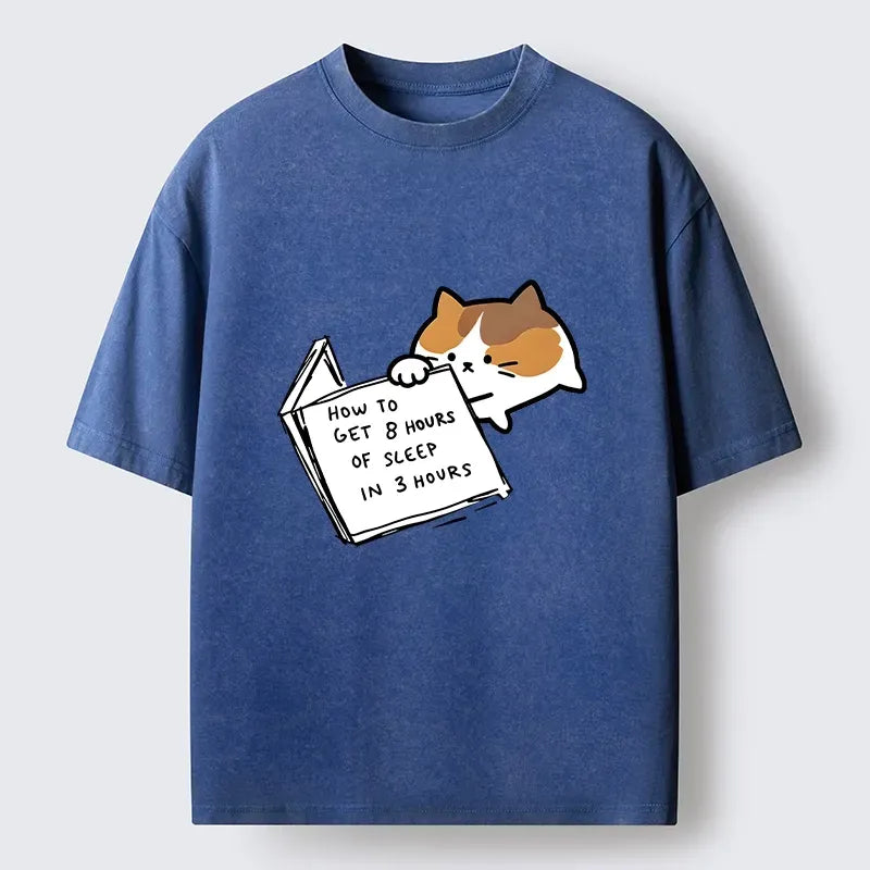 Kyoto-Lion Cat Holding Sleep Hack Book Washed T-Shirt