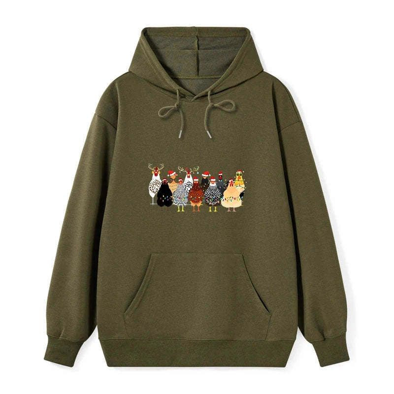 flock of christmas chickens hoodie