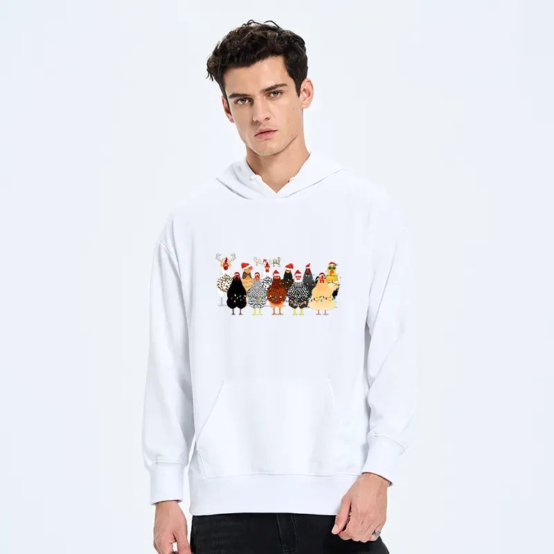 flock of christmas chickens hoodie