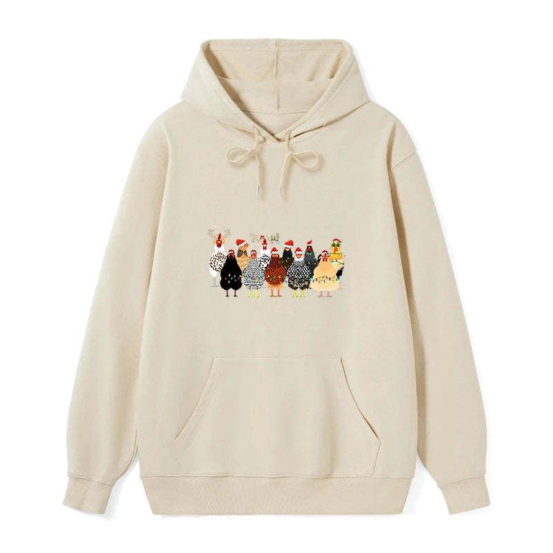 flock of christmas chickens hoodie