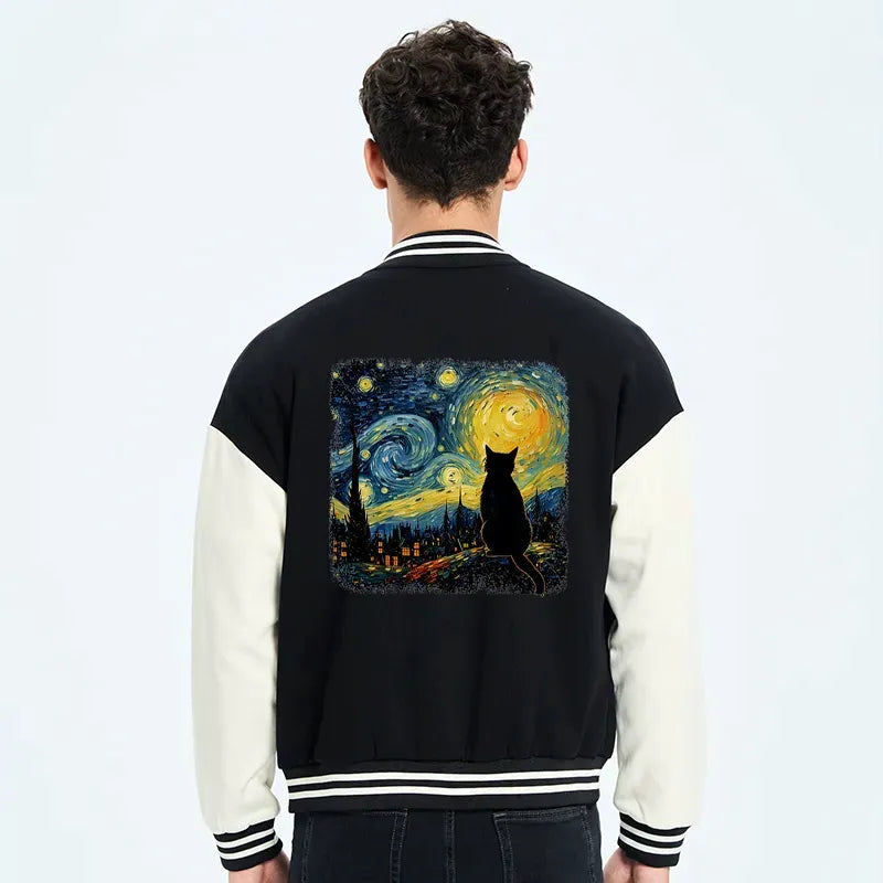 Japanese Cat Embroidery Varsity Jacket