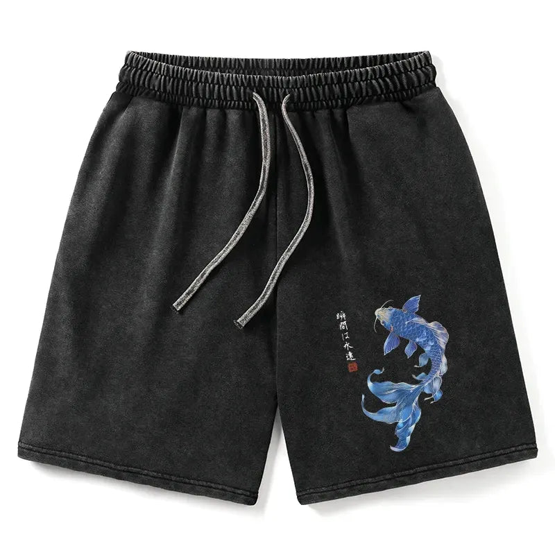 Japanese Koi Fish Washed Shorts for Summer