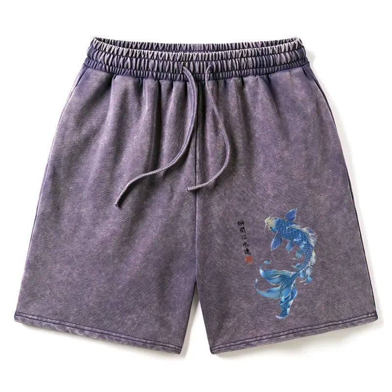 Japanese Koi Fish Washed Shorts for Summer