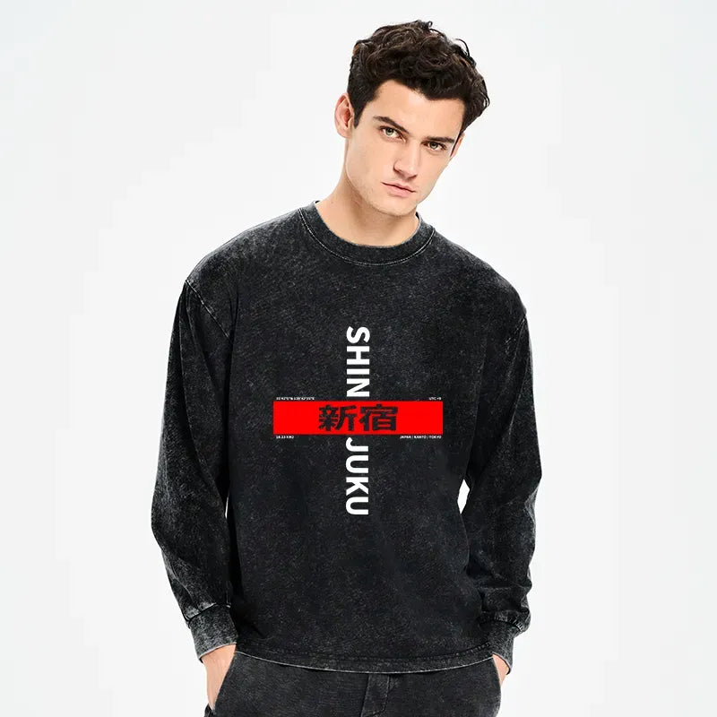 Japanese washed long sleeve tee for travel