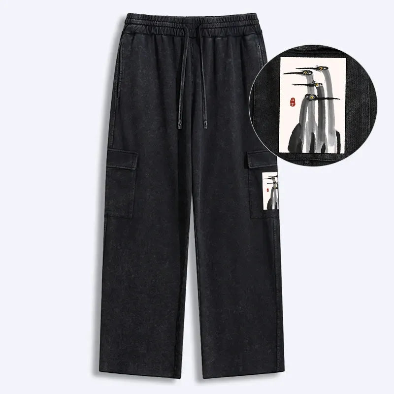 Vintage Japanese Crane Sweatpants for Men