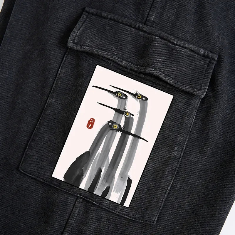 Kyoto-Lion Japanese Crane Poster Washed Utility Sweatpants