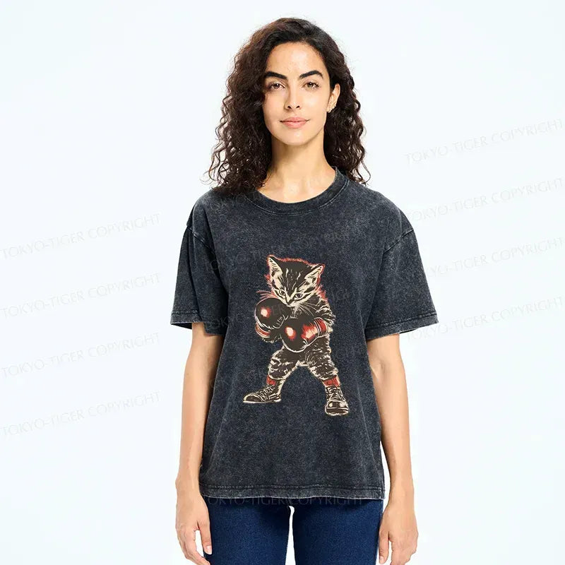 Kyoto-Lion Boxing Kitten Washed T-Shirt