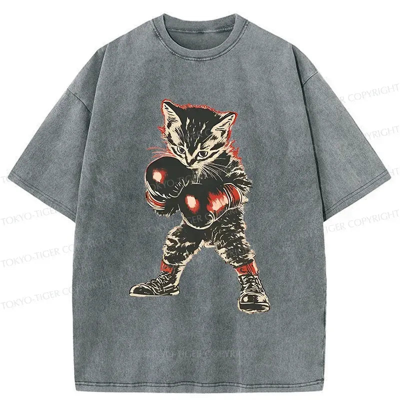 Unisex Cotton T-Shirt with Boxing Cat