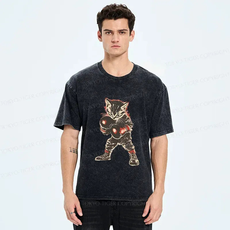 Unisex Cotton T-Shirt with Boxing Cat
