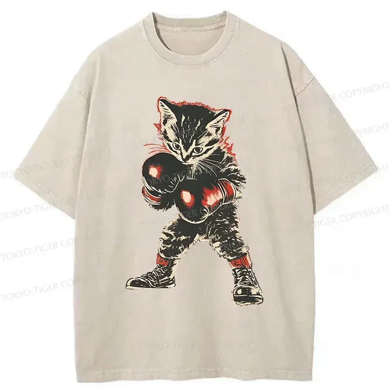 Unisex Cotton T-Shirt with Boxing Cat