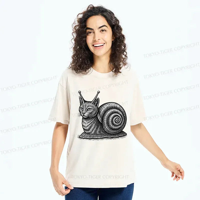 Kyoto-Lion Snail Cat Washed T-Shirt