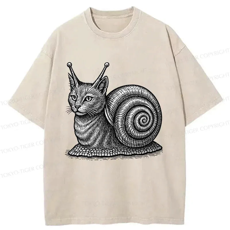 Kyoto-Lion Snail Cat Washed T-Shirt
