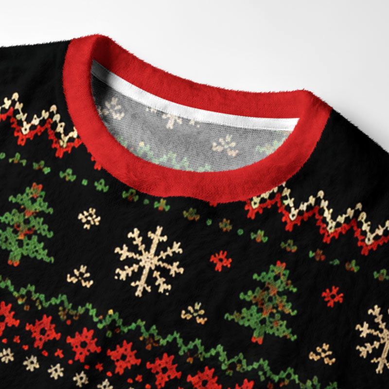 Kyoto-Lion Cats Decorate Tree Fuzzy Christmas Ugly Sweatshirt