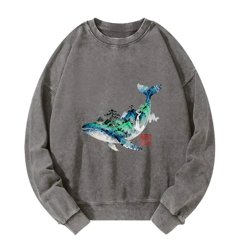 Japanese Whale Art Sweatshirt for Daily Wear