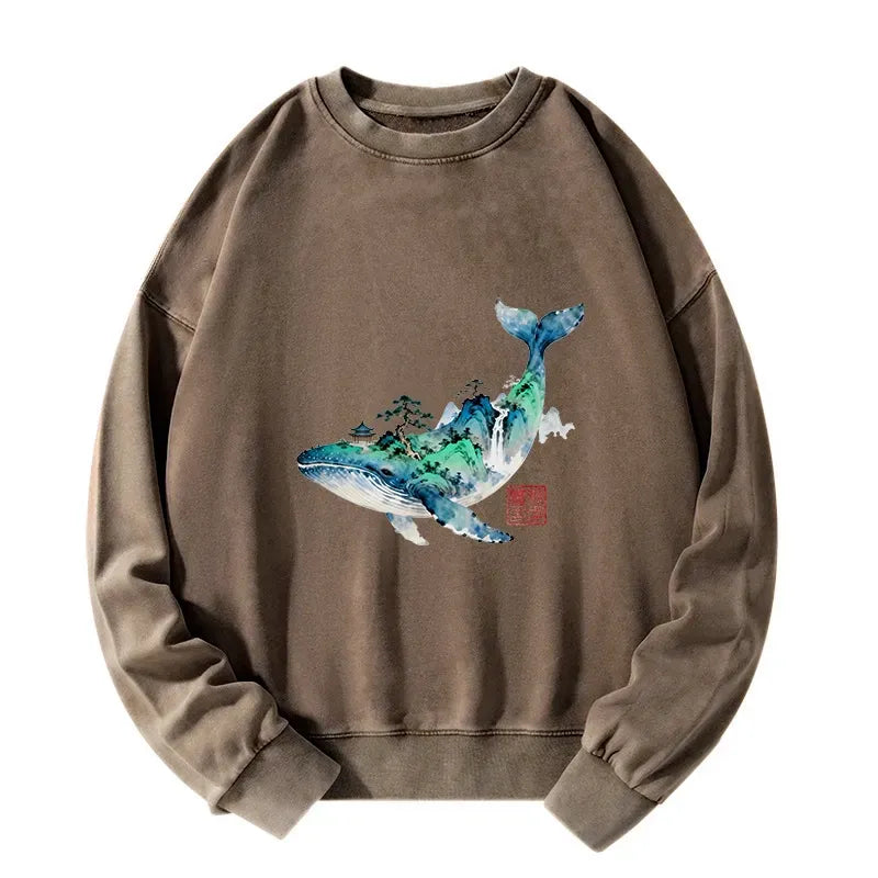 Washed Unisex Whale Sweatshirt for Streetwear