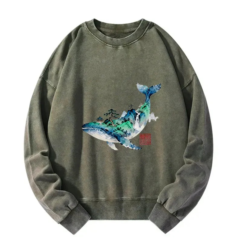 Japanese Whale Art Sweatshirt for Daily Wear