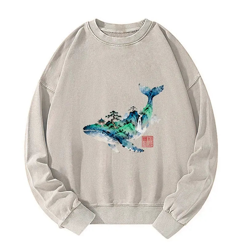 Japanese Whale Art Sweatshirt for Daily Wear
