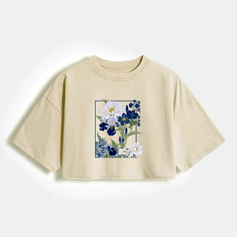 Kyoto-Lion Blossoms Of The Firmament Women's Washed Crop T-Shirt