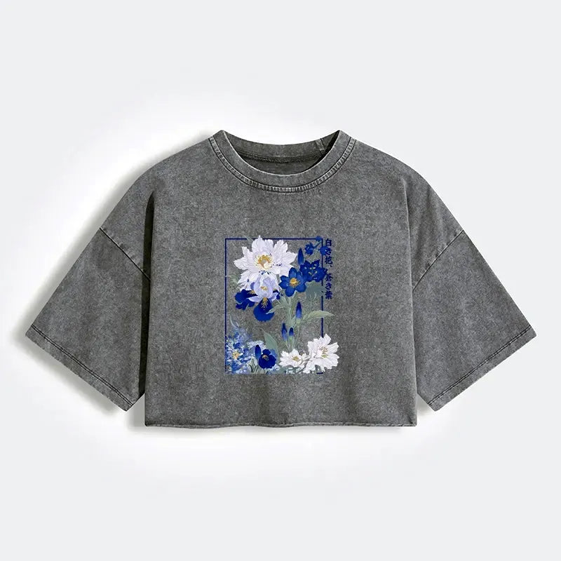 Kyoto-Lion Blossoms Of The Firmament Women's Washed Crop T-Shirt