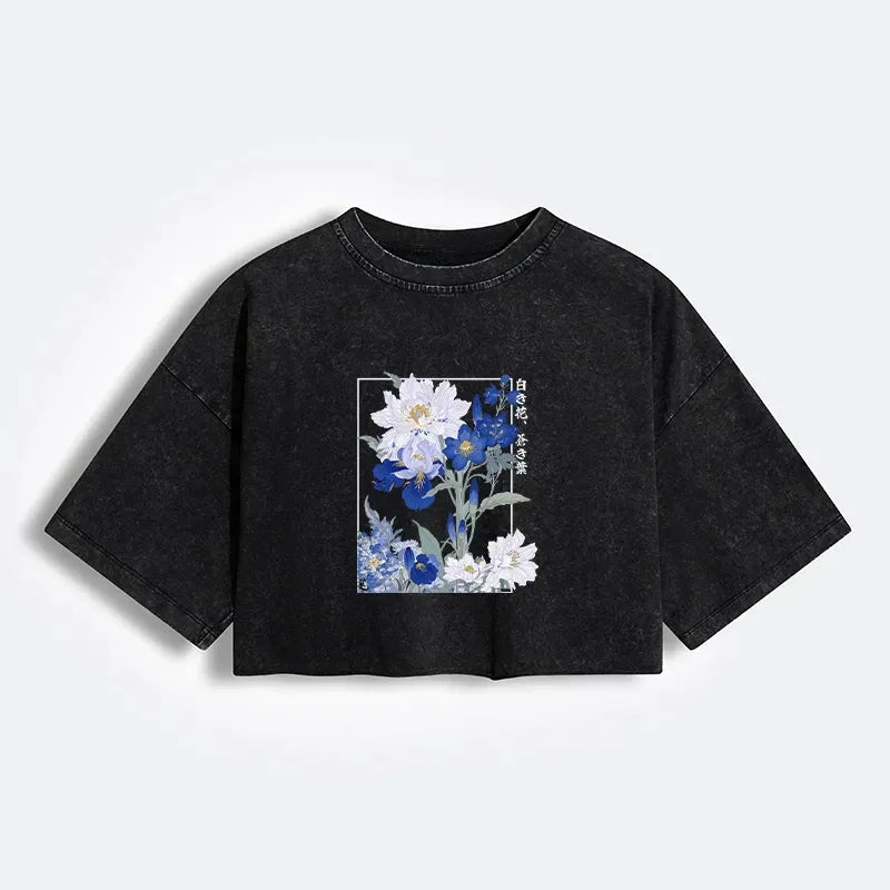 Japanese Vintage Washed Crop T-Shirt for Women