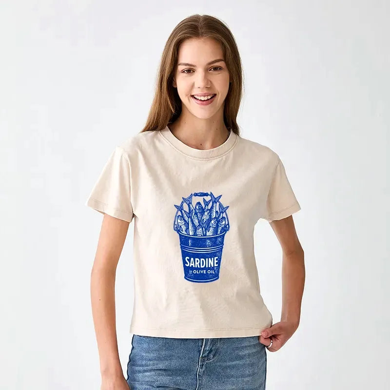 Kyoto-Lion Vintage Bucket Full Of Fresh Sardines Women's Washed T-shirt