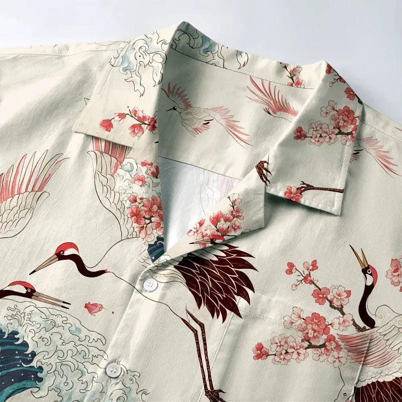 Ukiyo-e Cranes Shirt Free Shipping