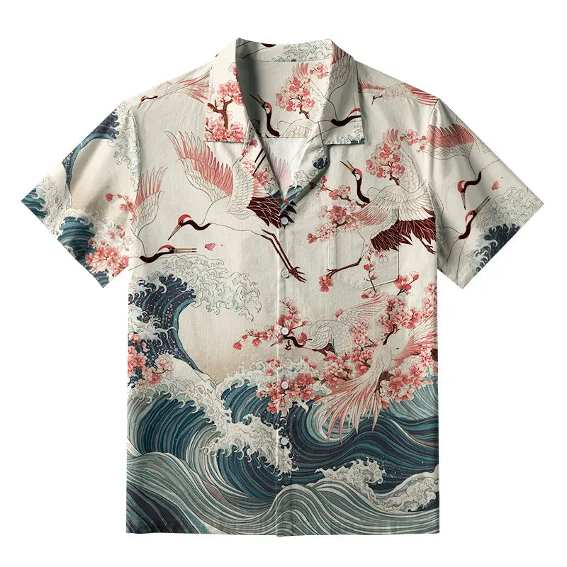 Ukiyo-e Cranes Shirt Free Shipping