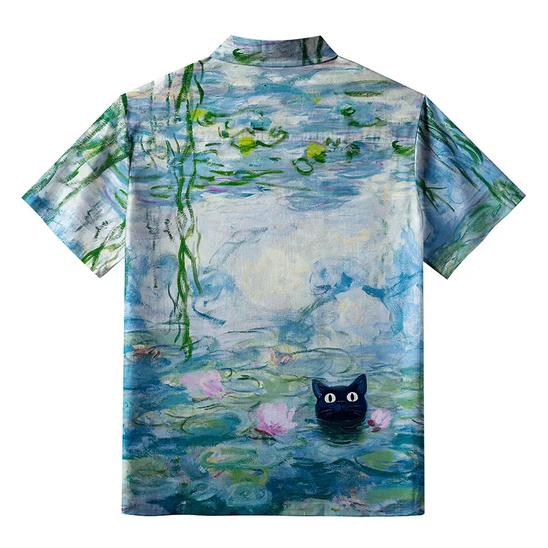 Black Cat Lotus Pond Hawaiian Shirt