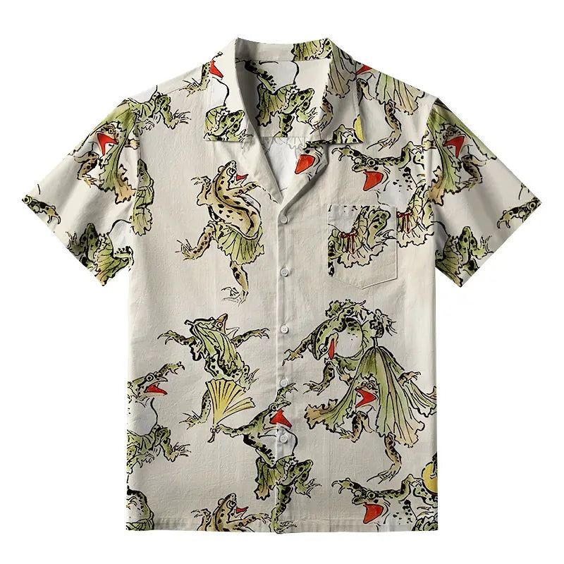 Kyoto Lion Frog Dance Aloha Shirt