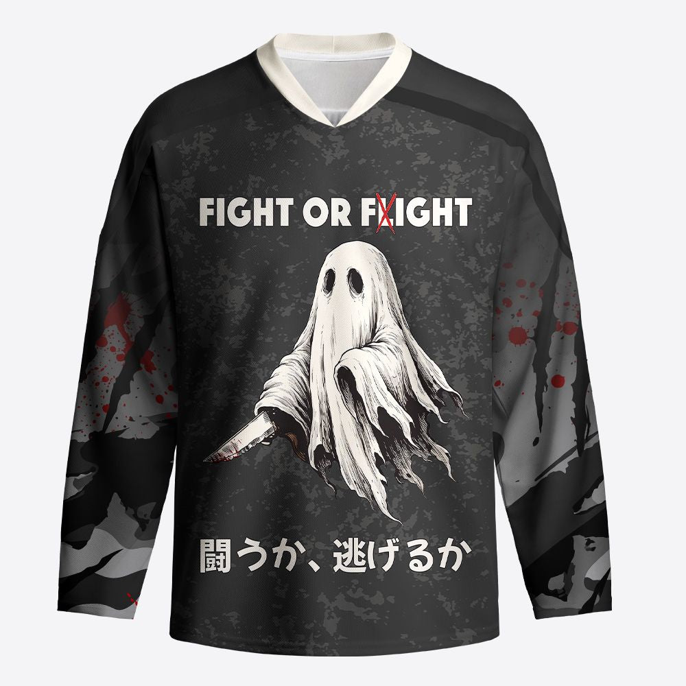 Kyoto-Lion Spooky Ghost with Knife Long-Sleeve Hockey Jersey